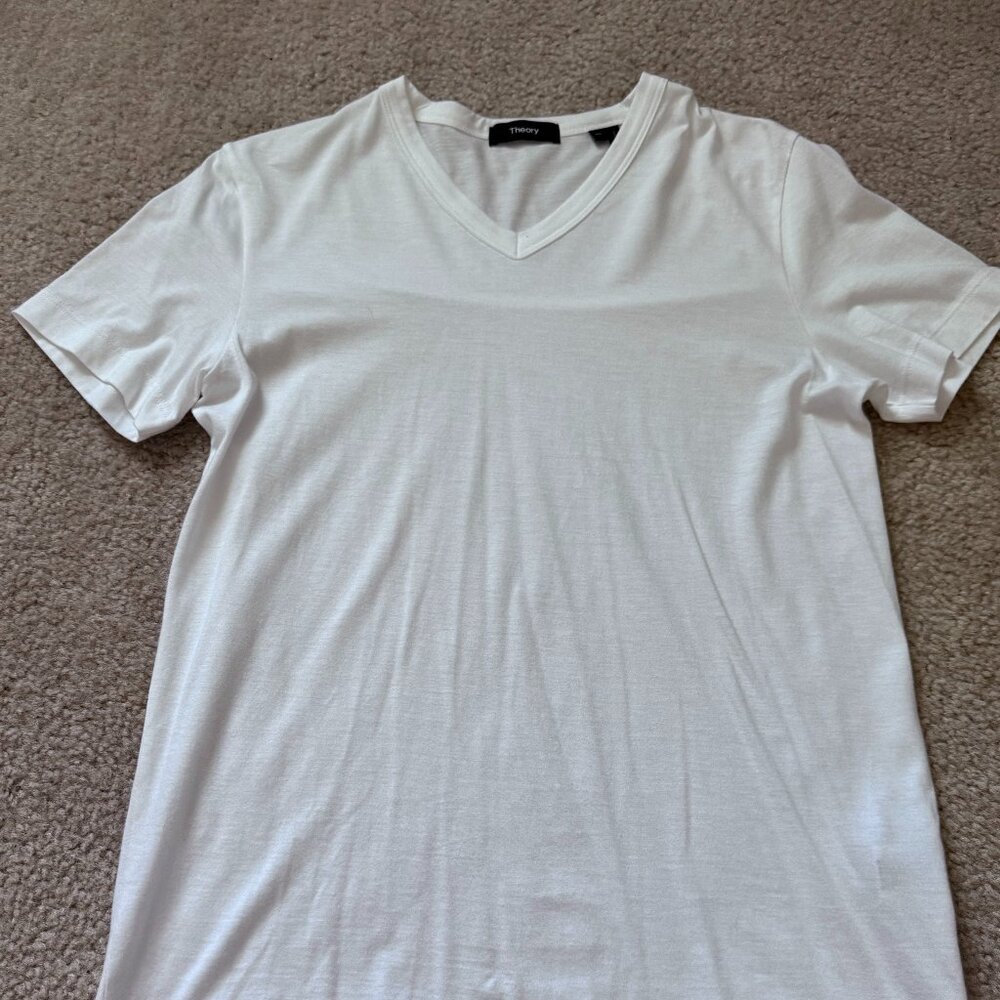 Theory Gaskell V-Neck T-Shirt Pima Cotton White Short Sleeve Size XS